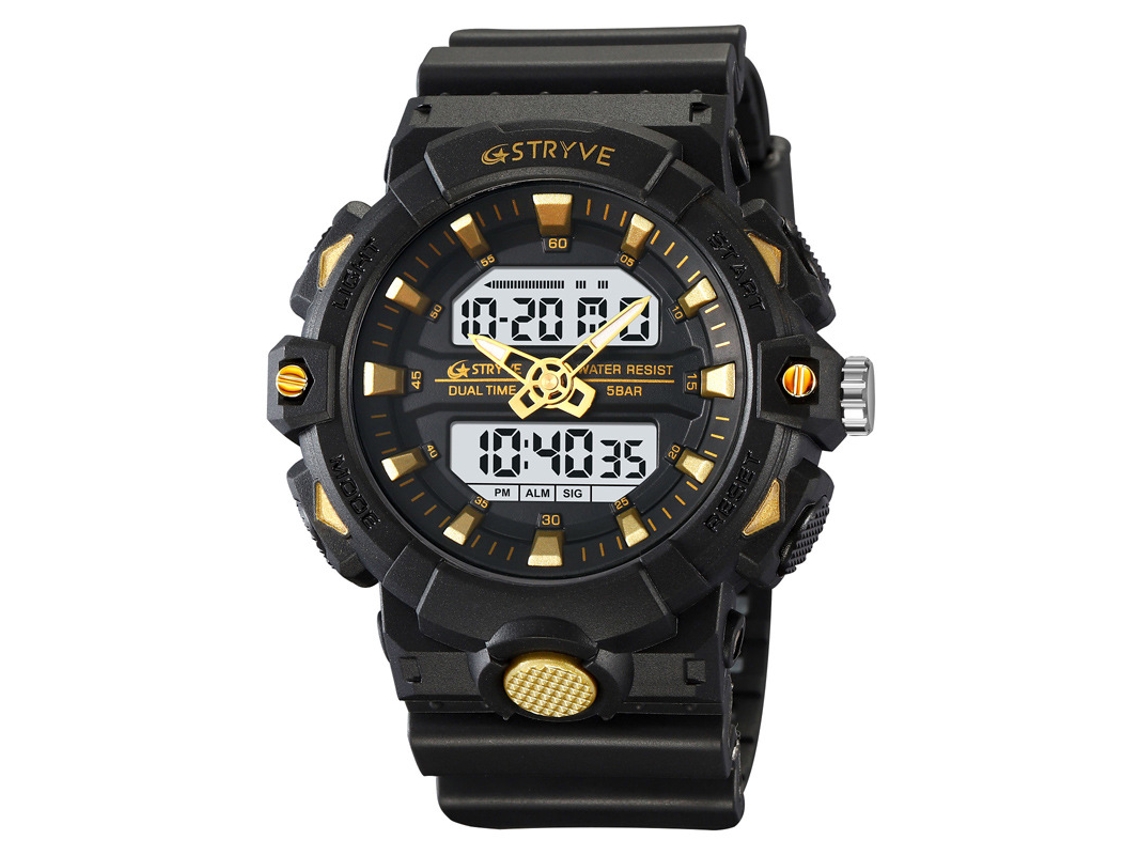 Relógio MDUG esportivo masculino à prova d'água com visor duplo luminoso e cronógrafo eletrônico (dourado)