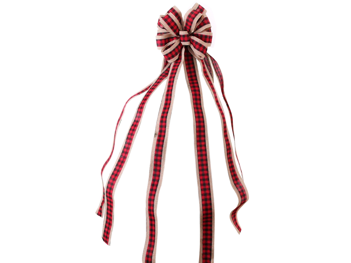 Árvore De Natal Grande Laxiscreed 120cm Com Laço Grosseiro Xadrez Vermelho E Preto