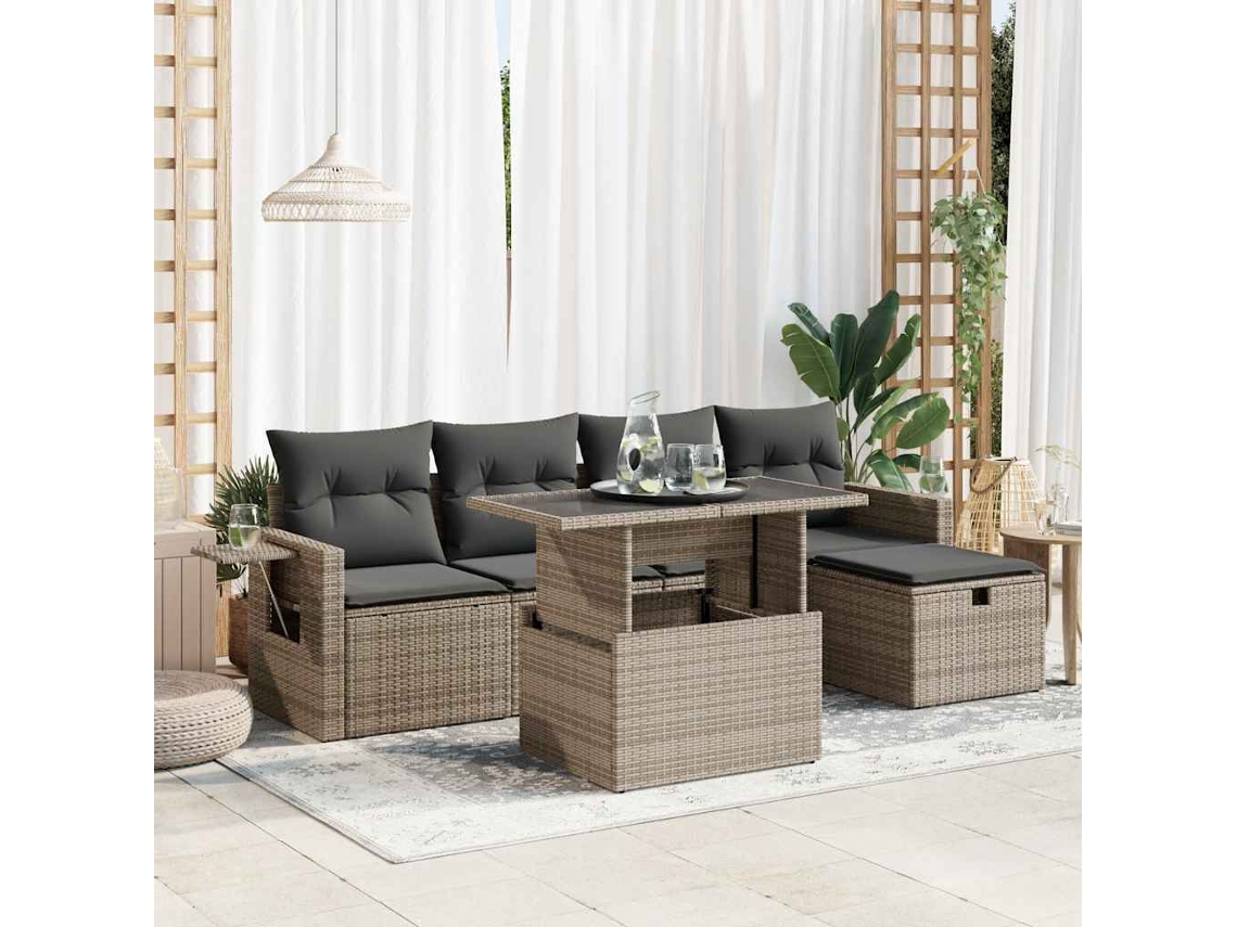 Vidaxl 6 Pcs Conjunto Sofás De Jardim Com Almofadões Vime Cinzento