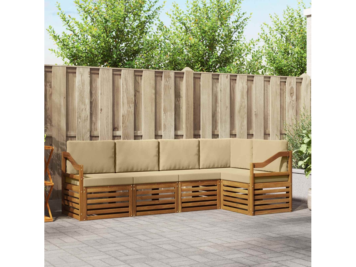 Vidaxl Conjunto De Sofá Sectional Com Almofada 5 Pcs Natural E Bege