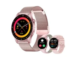 Smartwatch CHRONUS KC88 fitness feminino  com tela AMOLED de 1,43" e função de chamada, monitor de frequência cardíaca e pressão arterial - Rosa