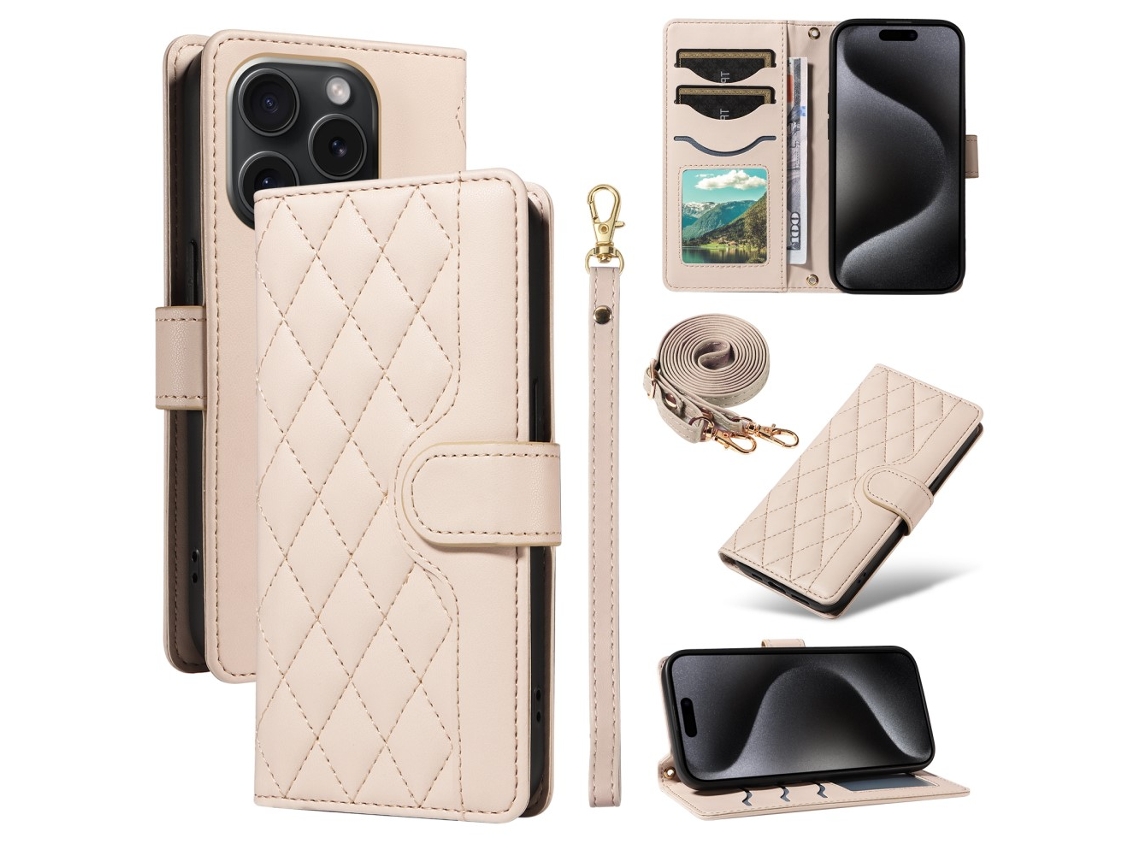 Capa Pega Para Iphone 15 Pro Pele Sintética Bege