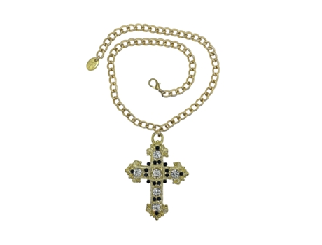 Colar Cruz com Cristais Sw em Cristal e Preto Sobre Ouro. 50Cm GLORIA MAGO