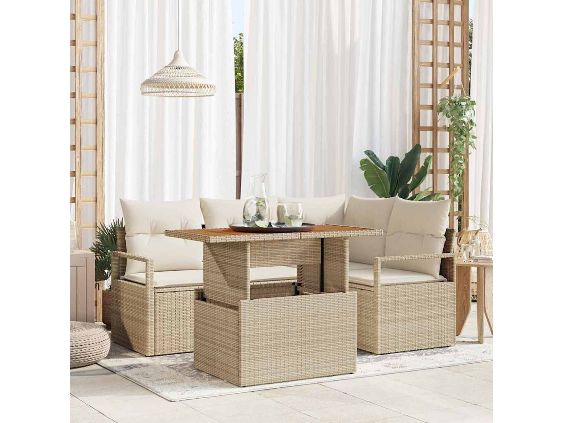Vidaxl Conjunto De Sofá De Jardim 5 Unid. Bege Rattan Sintético