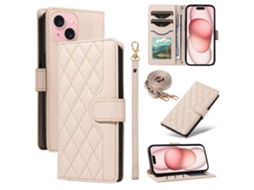 Capa Pega Para Iphone 15 Pele Sintética Com Porta-cartões Bege