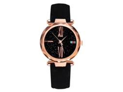 Relógio Feminino de Pulseira de Couro Pu Liga com Mostrador Geométrico de Quartzo Preto