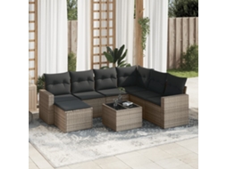 Vidaxl 8 Pcs Conjunto Sofás De Jardim C/ Almofadões Vime Pe Cinzento