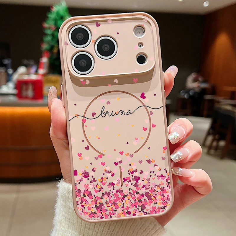 Capa Magnética Rígida Para Iphone 15 Com Estampa De Coração (dourada)