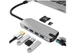 Hub Usb C Adaptador Usb C 8 Em 1 Com Gigabit Rj45 Ethernet 3 Usb 3.0 4k Hdmi 100 W Pd E Leitor De Cartão Sd/tf Cinza*
