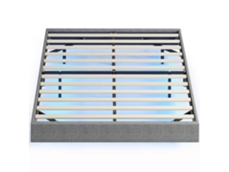 Base de Cama 140x190 Cinza com Estofado em Linho, Luzes de Led e Ripas de Madeira | S/MARCA