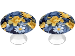 Conjunto De 2 Puxadores Aço Inoxidável Para Armários Cozinha, Com Base Azul Personalizada E Estampa Floral Amarela