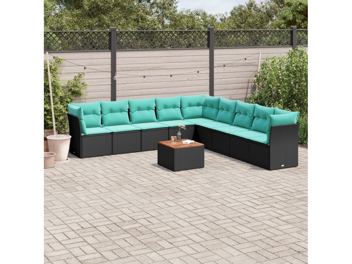 Vidaxl 10 Pcs Conjunto De Sofás P/ Jardim C/ Almofadões Vime Pe Preto