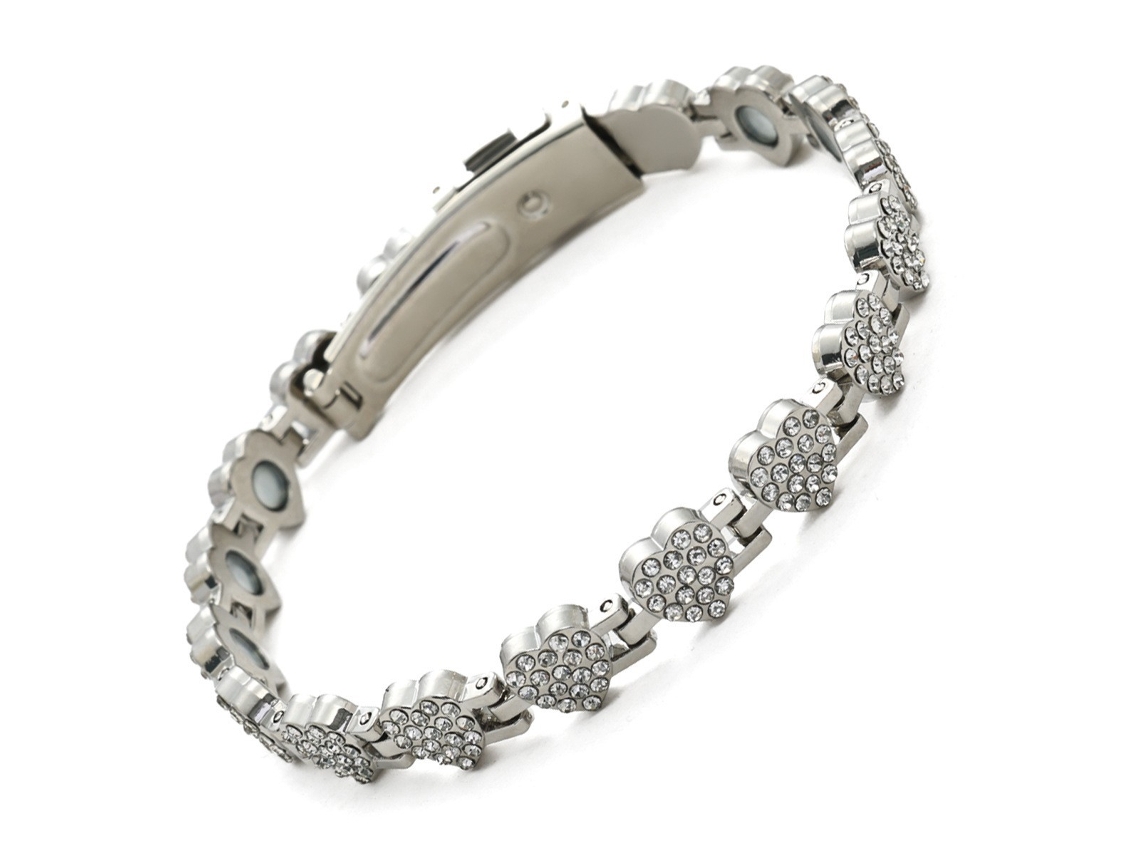 Pulseira De Cobre, Bracelete De Terapia Magnética Em Formato De Coração Com Diamante, Pulseira Para Casais (prata) Spqment