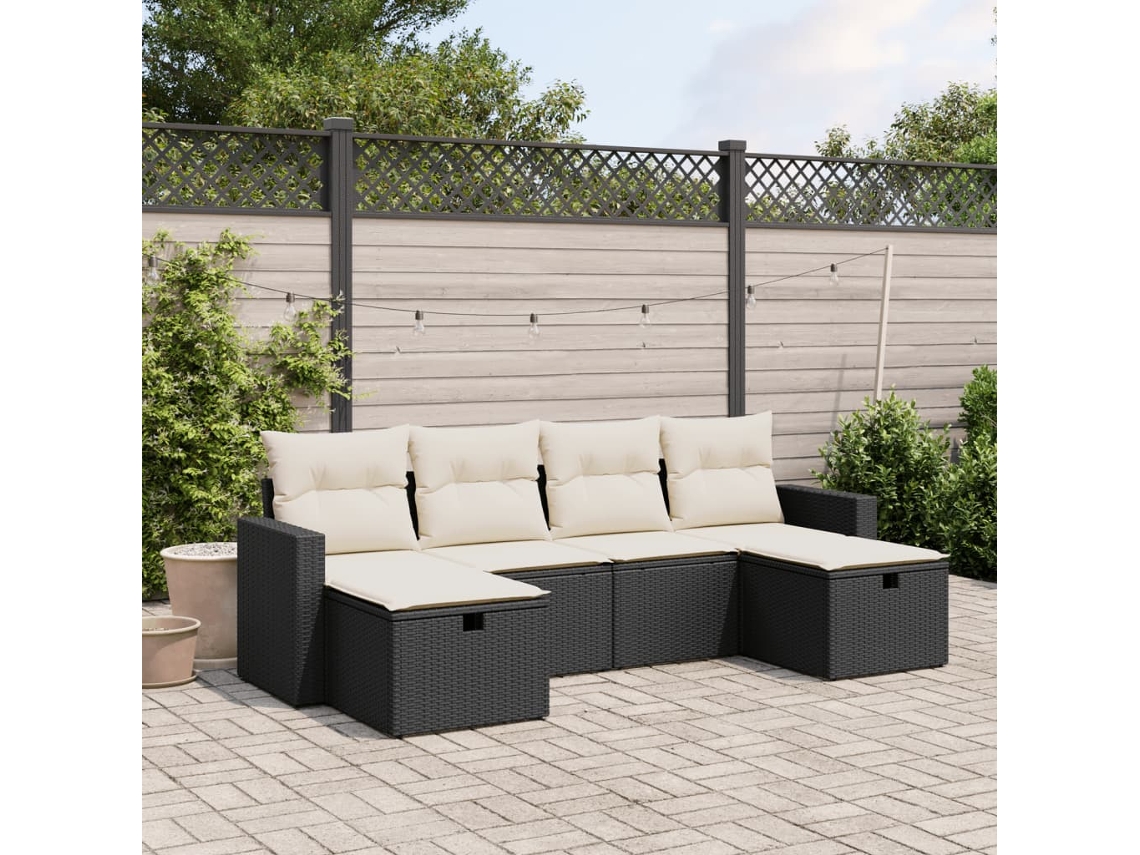 Vidaxl 6 Pcs Conjunto Sofás De Jardim C/ Almofadões Vime Pe Preto