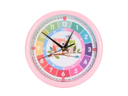 Relógio de parede infantil Baok, colorido, de plástico, com desenho animado, para quarto e sala de aula, rosa.