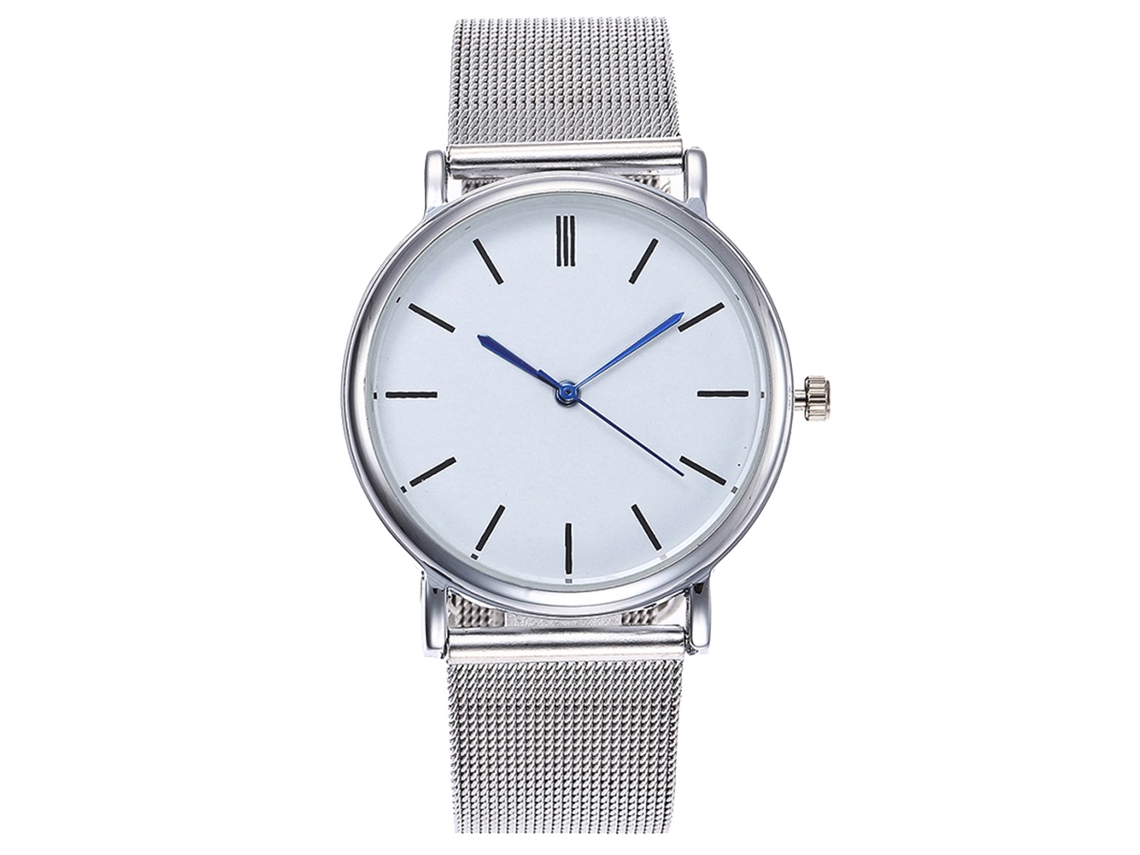 Reloj De Pulsera De Aleación Elegante Dial Redondo Analógico Cuarzo Unisex Plata