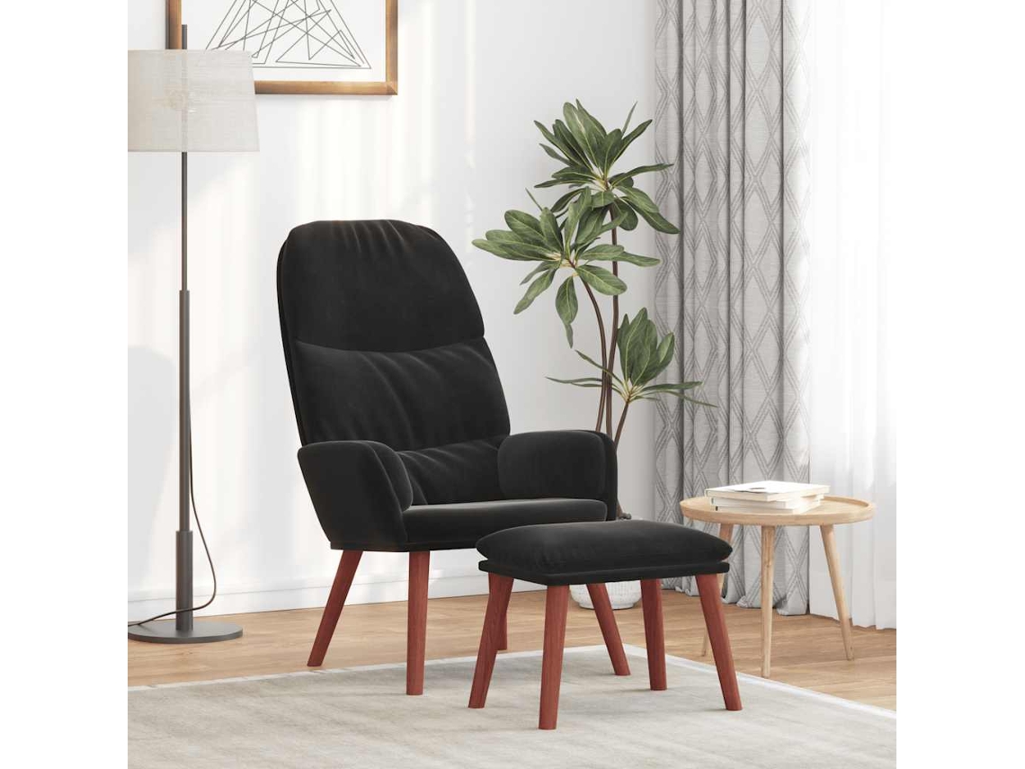 Vidaxl Cadeira De Descanso Com Banco P/ Pés Veludo Preto