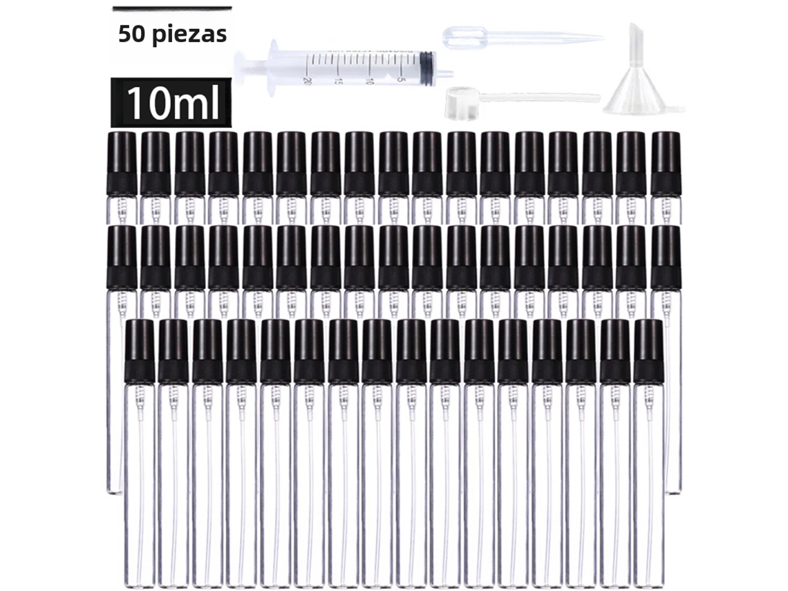 50 Frascos + 4 Acessórios, Frascos de Vidro Espumado Recarregáveis de 10 Ml MDUG