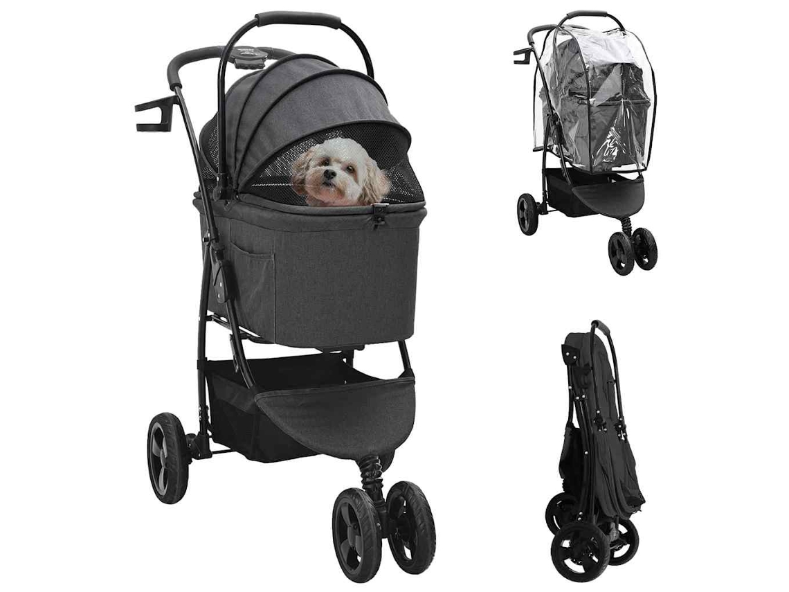 Vidaxl Carrinho De Pet Dobrável Preto 78 X 54 X 101 Cm Poliéster