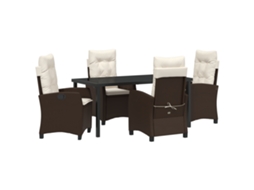 Conjunto 5 De Jantar De Jardim De Vidaxl Com Almofadas Marrom Vime Sintético