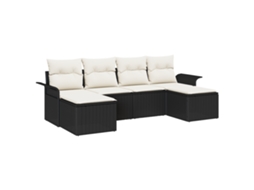 Conjunto 6 Conjunto De Sofá De Jardim Vidaxl Preto Vime Pe (251 X 117 X 85 Cm)