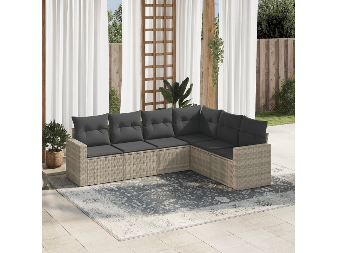 Vidaxl 6 Pcs Conj. Sofás Jardim Com Almofadões Vime Pe Cinzento-claro