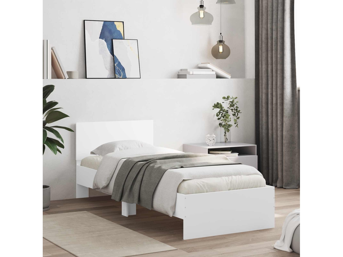 Vidaxl Estrutura De Cama Com Cabeceira Branco Derivados De Madeira