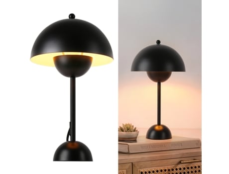 Candeeiro De Mesa Preto Estilo Cogumelo Flowerpot Metal, 34 Cm, Casquilho E27 Para Quarto, Sala, Crianças, Escritório Ou Estudo Alpinaluz