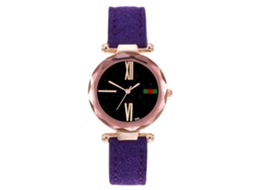 Relógio de Pulso Feminino de Quartzo com Pulseira de Couro Pu Estilo Casual e Simples Roxo