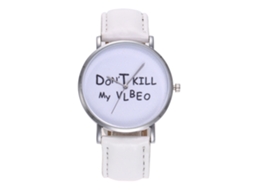 Relógio de Quartzo Feminino com Desenho de Letras Cinta de Couro Pu Estilo Moderno Branco