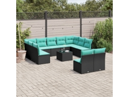 Vidaxl Conjunto De Sofá De Jardim Com 12 Peças E Almofadas Em Rattan Sintético Preto