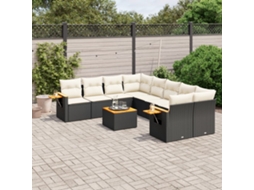 Vidaxl 9 Pcs Conjunto De Sofás P/ Jardim C/ Almofadões Vime Pe Preto
