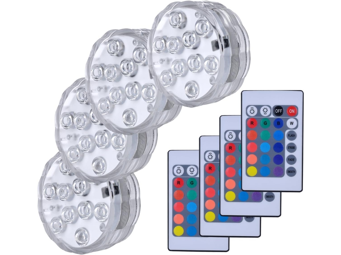 Conjunto de 4 Luminárias Led Submersíveis, À Prova D'água, com Controle Remoto BRILVIBERA