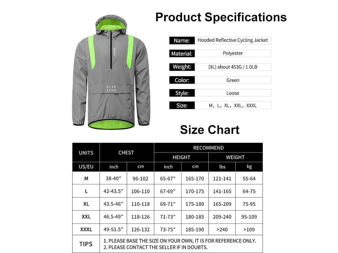 Jaqueta Reflectiva para Ciclismo Masculina Impermeável com Capuz S/MARCA