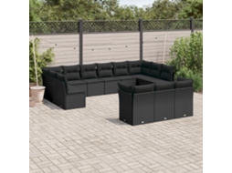 Conjunto de 13 Sofás de Jardim com Almofadas Vime Pe Preto Dkd Home Decor