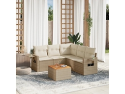 Vidaxl 6 Pcs Conjunto De Sofás P/ Jardim Com Almofadões Vime Pe Bege