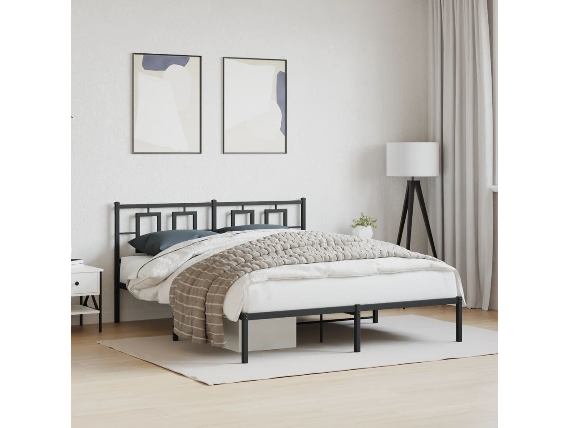 Vidaxl Estrutura De Cama Em Metal Com Cabeceira 150x200 Cm Preto