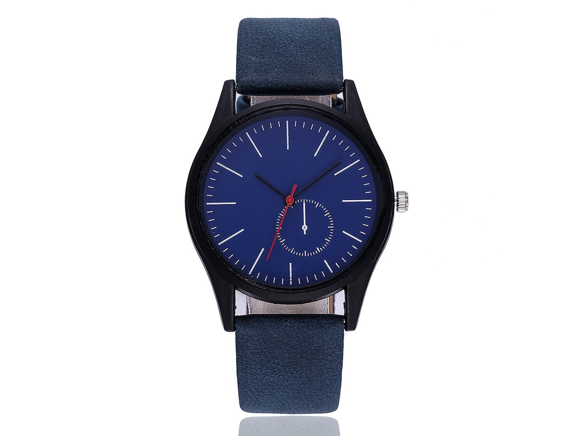 Relógio de casal Vansvar em couro genuíno, pulseira de aço, quartzo azul.