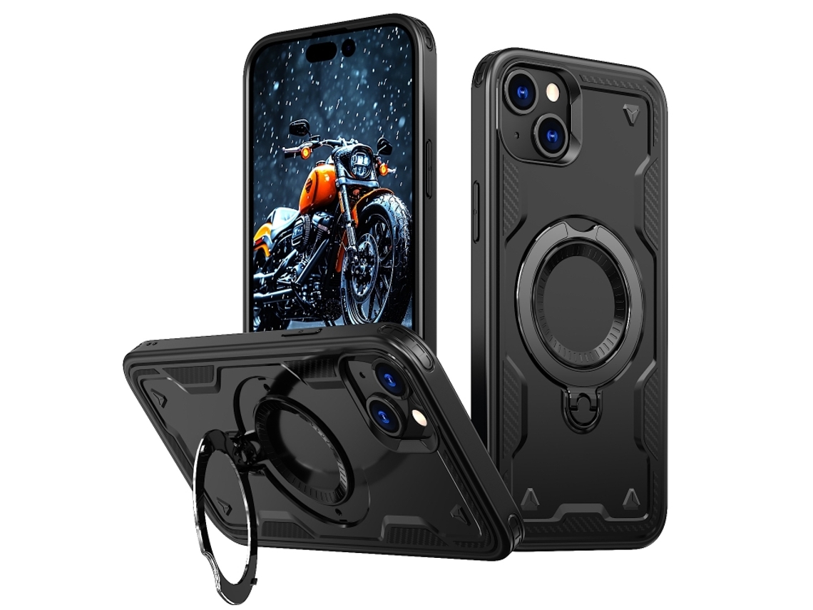 Capa Armor Híbrida Pc Tpu Para Iphone 15 Plus - Suporte De Anel Magsafe