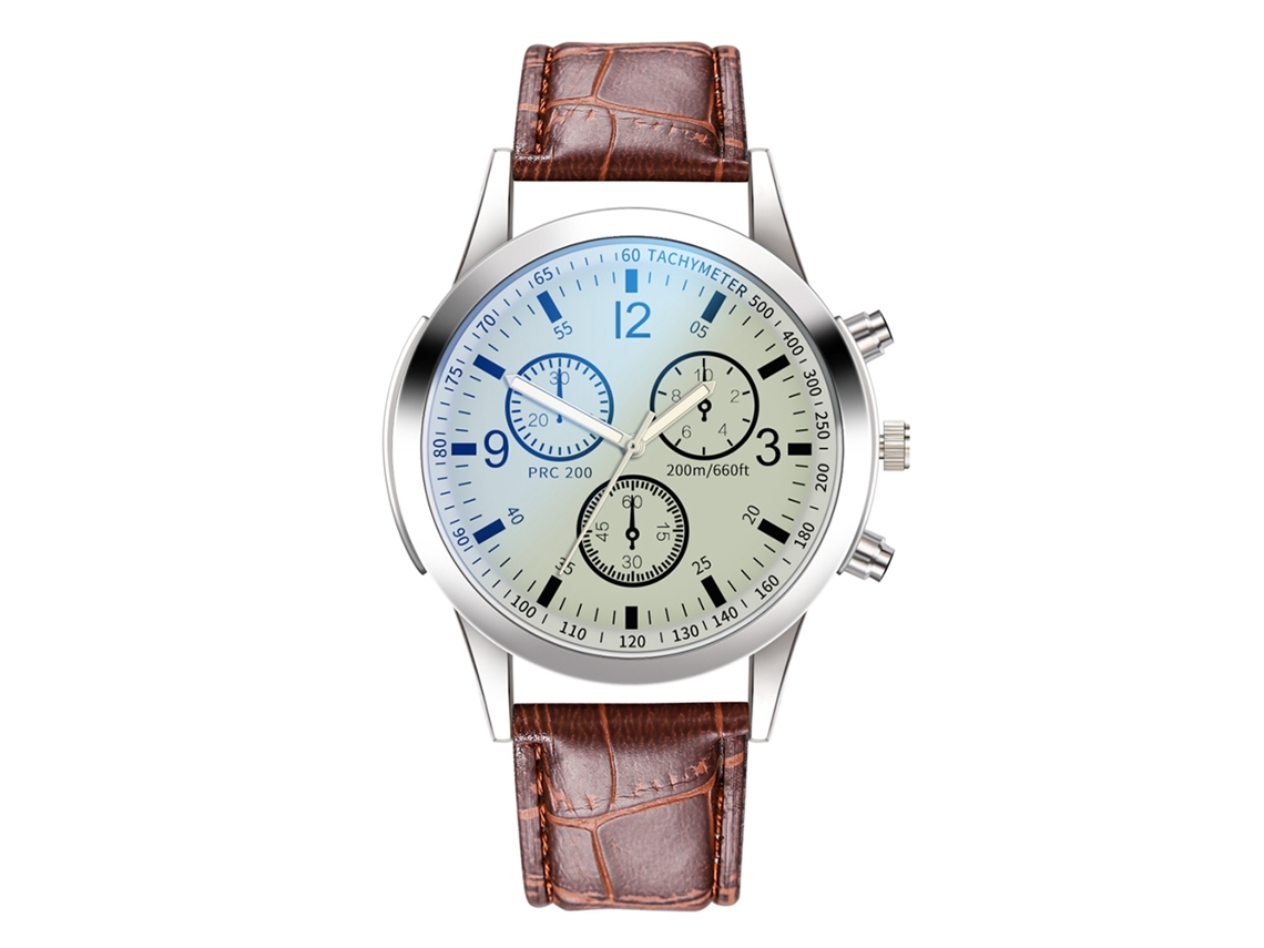 Relógio de pulso masculino analógico de quartzo com pulseira de PU (branco/café)