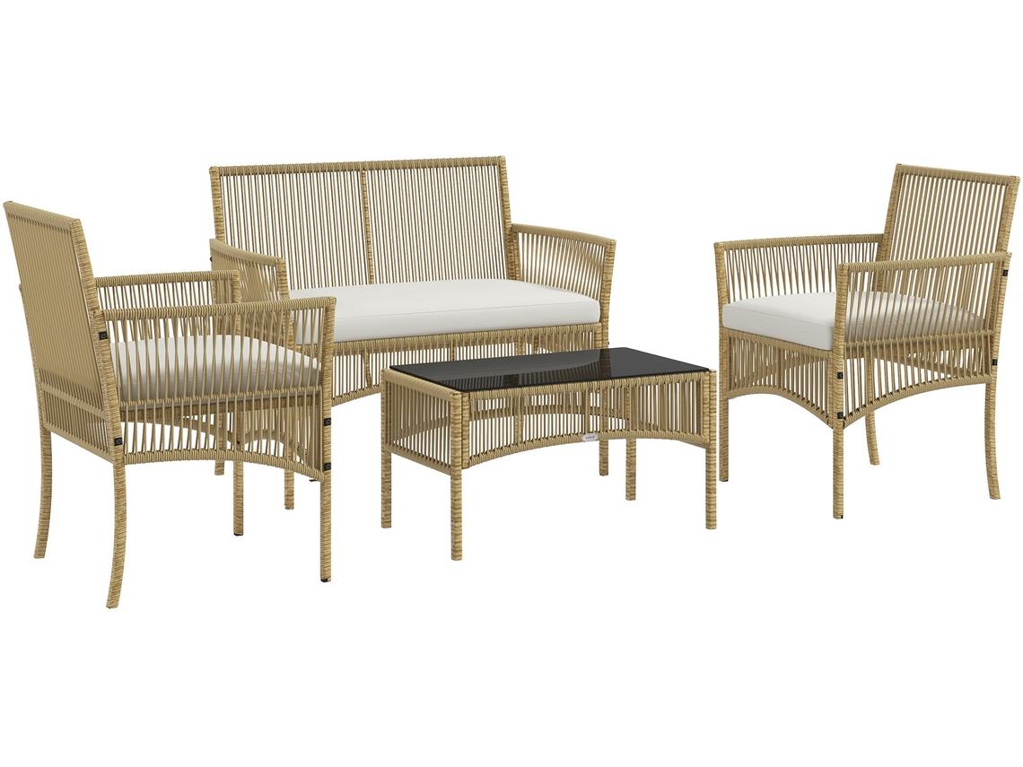 Conjunto de Móveis de Jardim Aço e Vime Pe Cor Bege 100x56x80 cm Outsunny