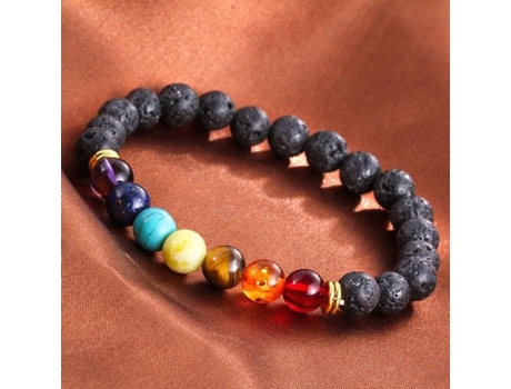 Pulseira Deessesale Chakra Pedra Natural De Lava 7,8 Cm Unissex