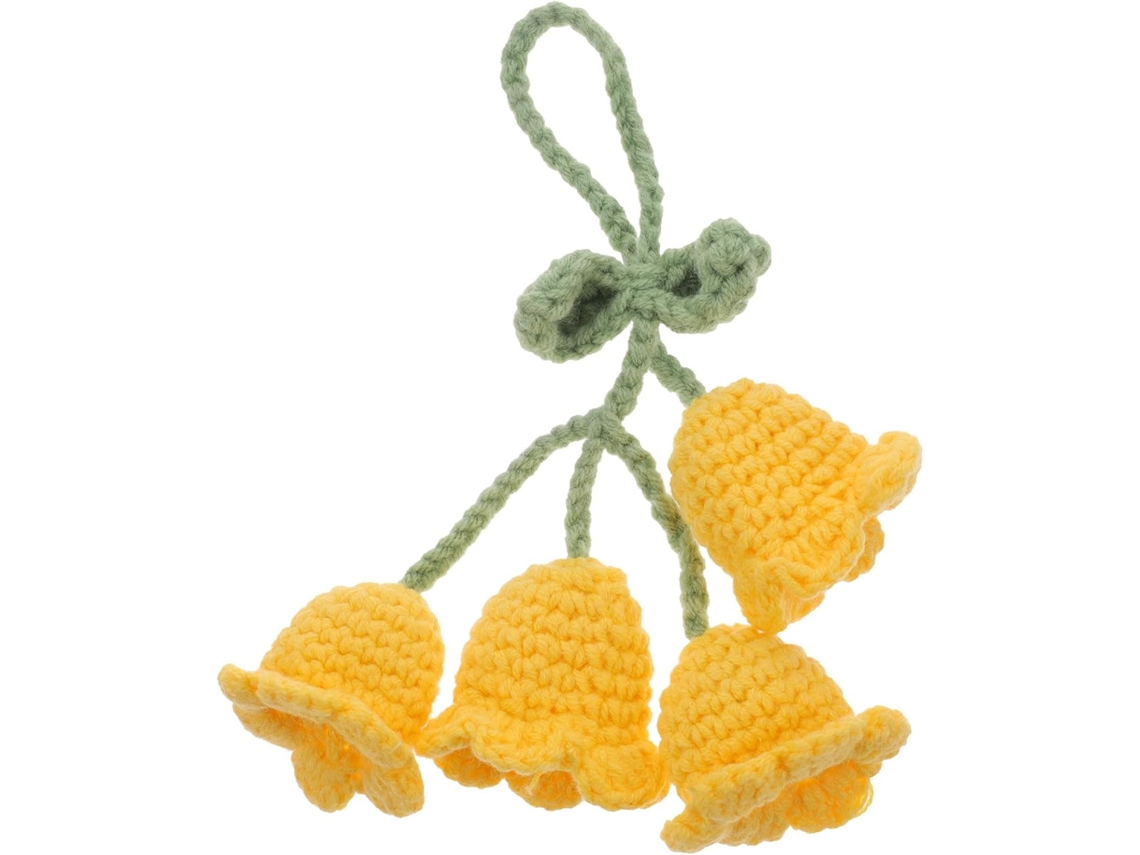 Acessório Feminino Carro Pingente Lírio Amarelo Crochê 4 Flores Decoração Espelho Retrovisor Interno Enfeite GOKOCO