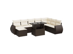 Conjunto de 9 Sofás para Jardim com Almofadões Vime Pe Castanho MAISON EXCLUSIVE