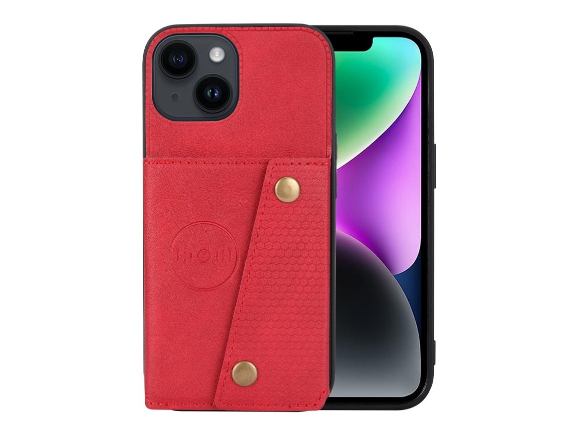 Suporte Casa Para Iphone 15 Pele Sintética Com Porta-cartões Vermelho