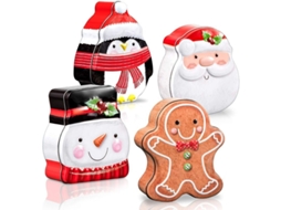 Caixa de metal para Natal com tampinha, 4 designs, armazenamento de biscoitos e presentes S/MARCA