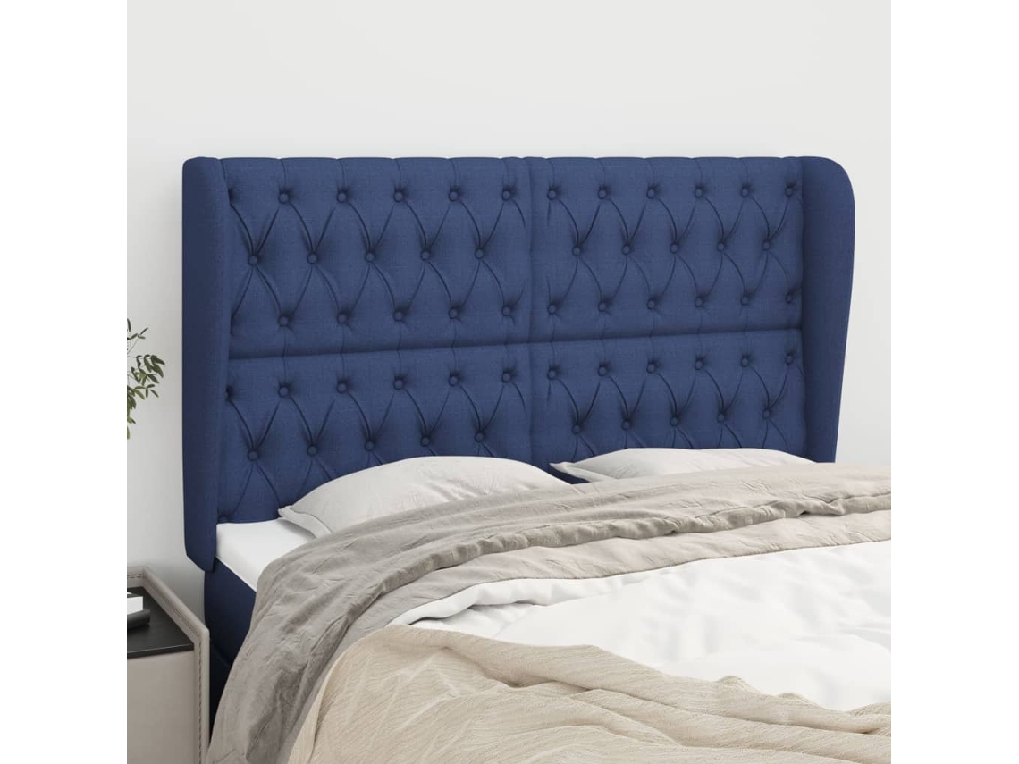 Cabeceira De Cama C/ Abas Tecido 147x23x118/128 Cm Azul