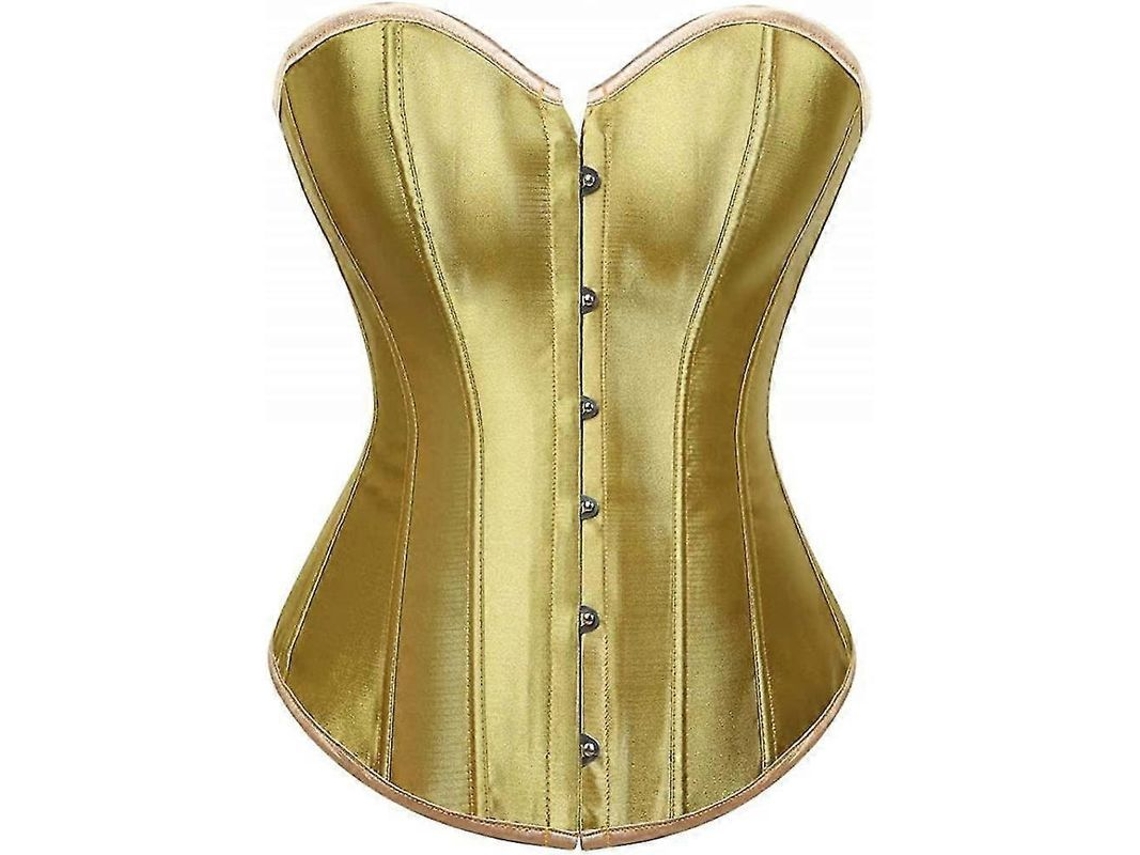 Corset de Seda Burlesque Steampunk com Gola Alta e Fios de Cinto para Festas e Treinamento de Cintura Plus Size Amarelo