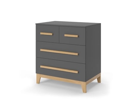 Commode Com Gavetas Malia, 80x88cm Com 4 Gavetas, Cinza/carvalho, Vitalispa