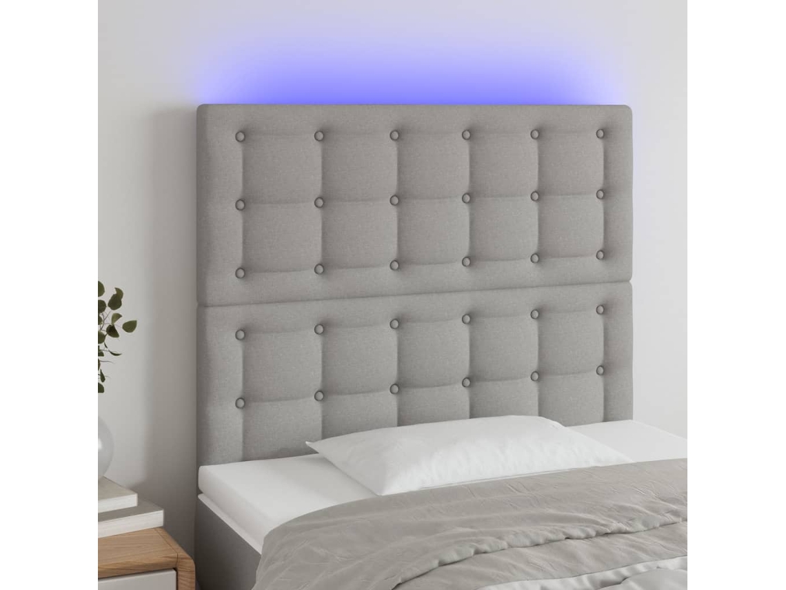 Vidaxl Cabeceira Cama C/ Luzes Led Tecido 100x5x118/128cm Cinza-claro